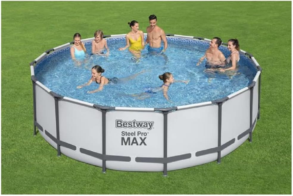 Bestway Steel Pro MAX 16 Foot x 48 Inch Round Metal Frame Above Ground Outdoor Swimming Pool Set with 1,000 Filter Pump, Ladder, and Cover