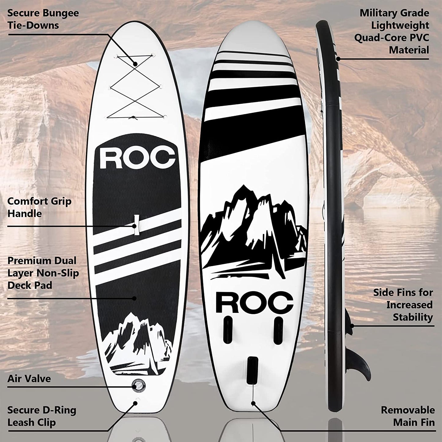 Roc Inflatable Stand Up Paddle Boards , Wide Stable Design, Non-Slip Comfort Deck