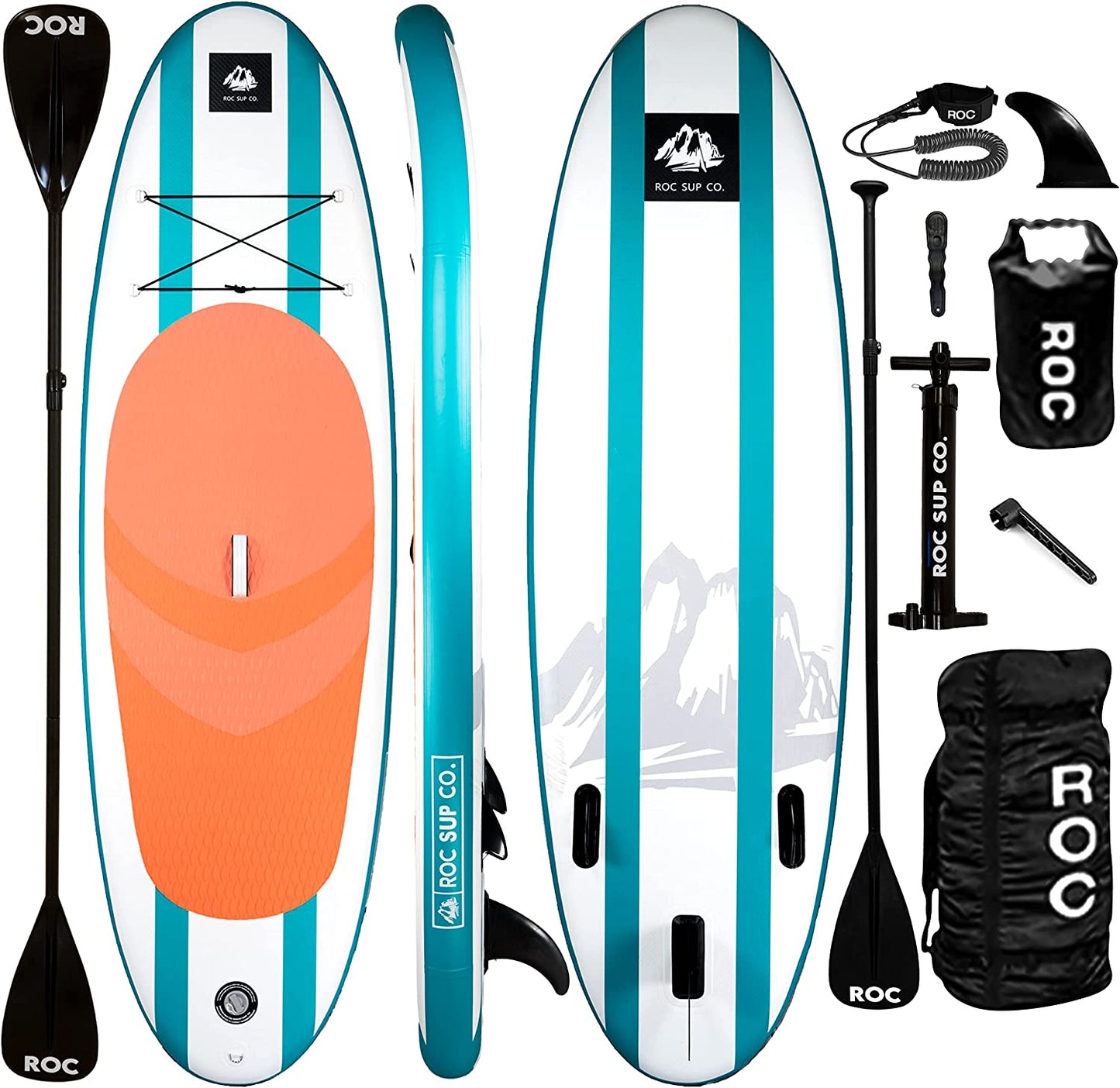 Roc Inflatable Stand Up Paddle Boards , Wide Stable Design, Non-Slip Comfort Deck