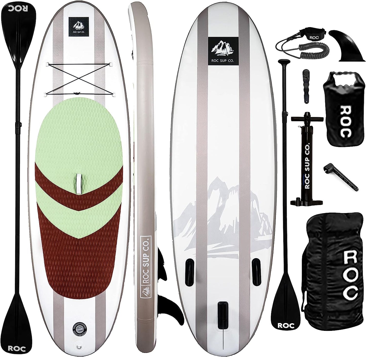 Roc Inflatable Stand Up Paddle Boards , Wide Stable Design, Non-Slip Comfort Deck