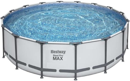 Bestway Steel Pro MAX 16 Foot x 48 Inch Round Metal Frame Above Ground Outdoor Swimming Pool Set with 1,000 Filter Pump, Ladder, and Cover