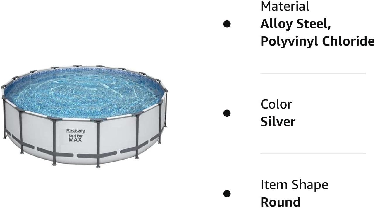 Bestway Steel Pro MAX 16 Foot x 48 Inch Round Metal Frame Above Ground Outdoor Swimming Pool Set with 1,000 Filter Pump, Ladder, and Cover