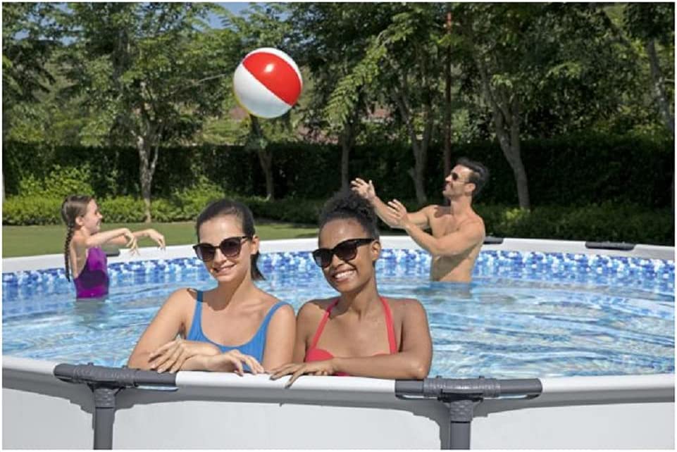 Bestway Steel Pro MAX 16 Foot x 48 Inch Round Metal Frame Above Ground Outdoor Swimming Pool Set with 1,000 Filter Pump, Ladder, and Cover