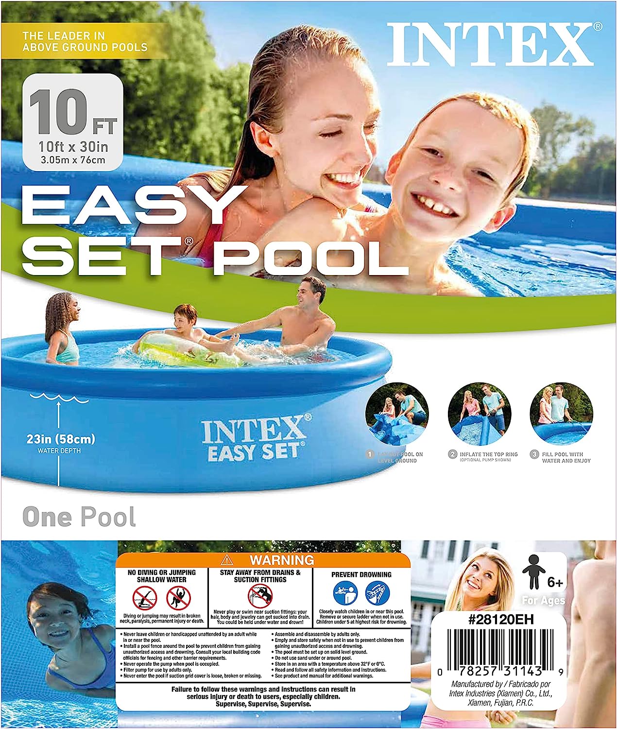 INTEX 28167EH Easy Set Inflatable Swimming Pool Set: 15ft x 48in – Includes 1000 GPH Cartridge Filter Pump – Removable Ladder – Pool Cover – Ground Cloth