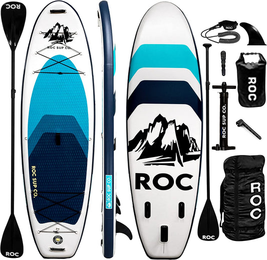 Roc Inflatable Stand Up Paddle Boards , Wide Stable Design, Non-Slip Comfort Deck