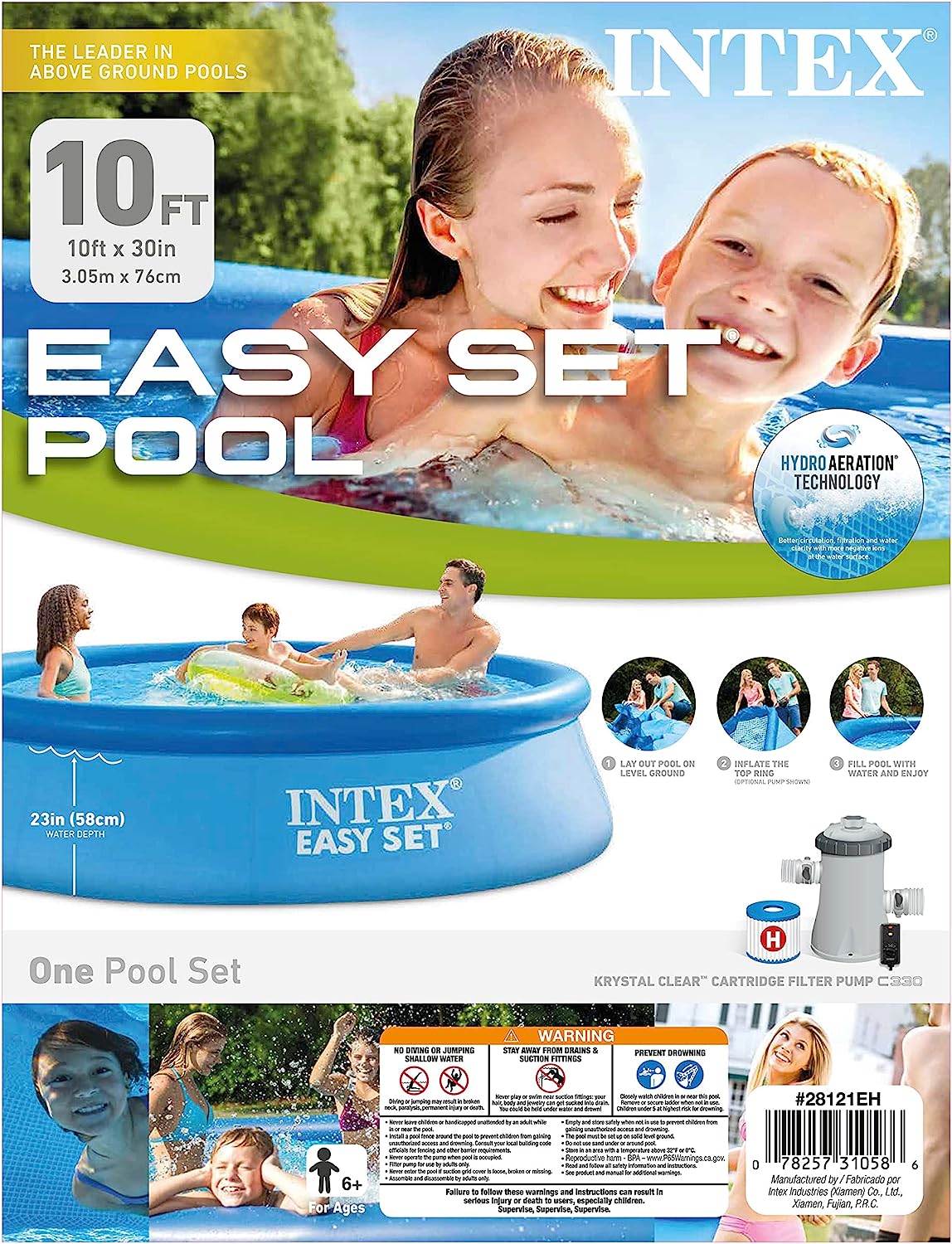 INTEX 28167EH Easy Set Inflatable Swimming Pool Set: 15ft x 48in – Includes 1000 GPH Cartridge Filter Pump – Removable Ladder – Pool Cover – Ground Cloth