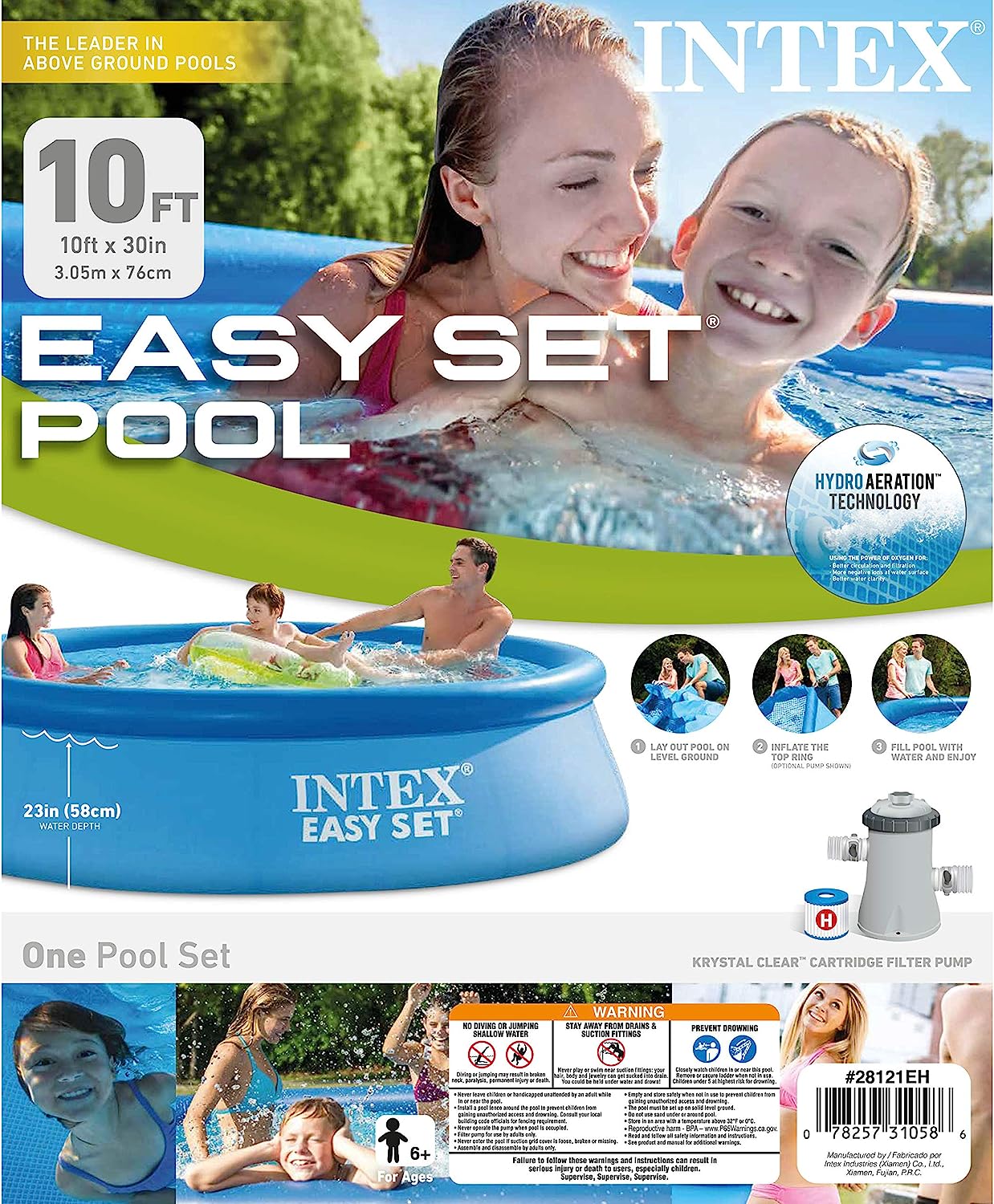INTEX 28167EH Easy Set Inflatable Swimming Pool Set: 15ft x 48in – Includes 1000 GPH Cartridge Filter Pump – Removable Ladder – Pool Cover – Ground Cloth