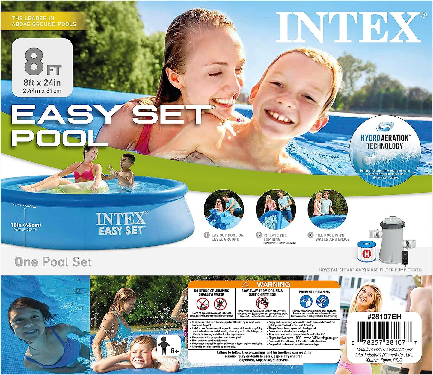 INTEX 28167EH Easy Set Inflatable Swimming Pool Set: 15ft x 48in – Includes 1000 GPH Cartridge Filter Pump – Removable Ladder – Pool Cover – Ground Cloth