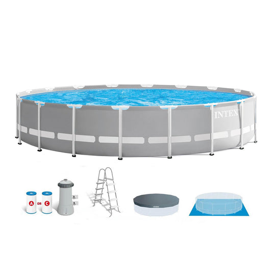Intex 18ft x 48in Prism Round Frame Above Ground Swimming Pool Set with Pump